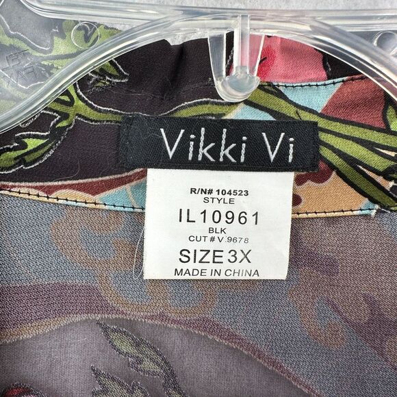 Vikki Vi Blouse Silk Velvet Burnout Blend Floral Semi Sheer Button‎ Up Top - Picture 5 of 9